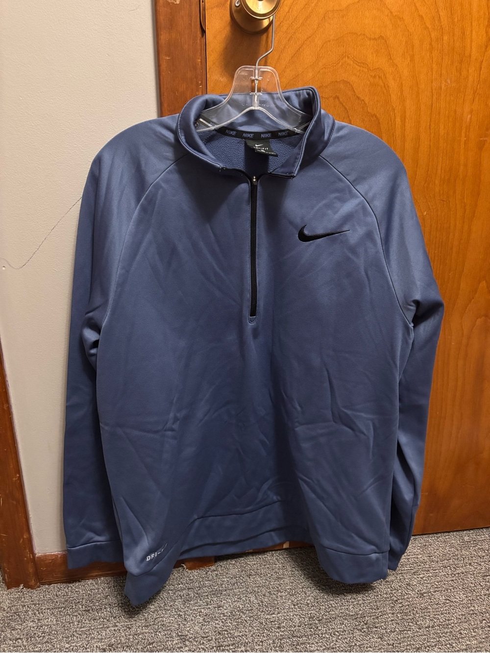 Nike Men's Half-Zip Dri-Fit Therma Fleece Jacket - Slate Blue with Black Swoosh